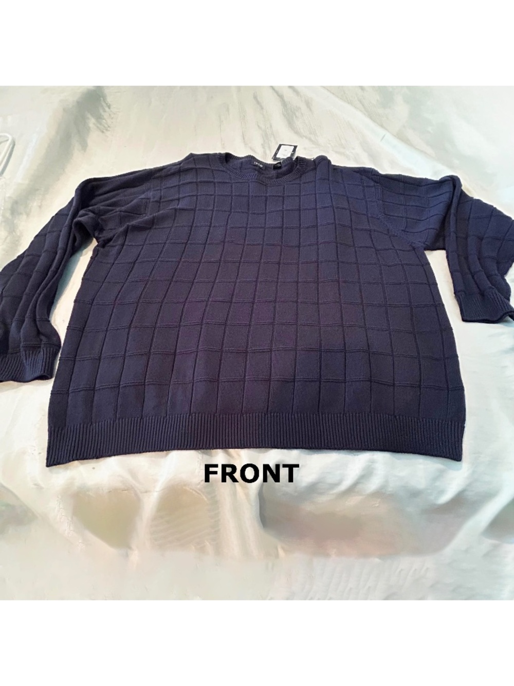 SWEATER, PURE COTTON, NAVY, SIZE 3XL, NICE SQUARE DESIGN, RIBBED CUFFS & HEM,